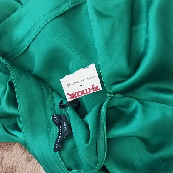 Sincerly Jules satin maxi skirt a-line full Christmas green size L - Picture 6 of 9